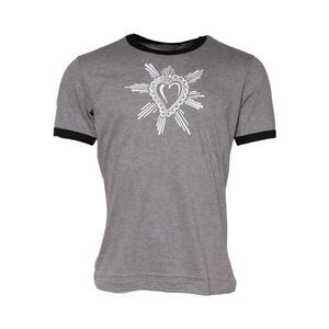Dolce & Gabbana Gray Sacred Heart Cotton Crew Neck Men's T-shirt